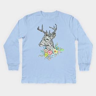 Floral Deer - 1. Kids Long Sleeve T-Shirt